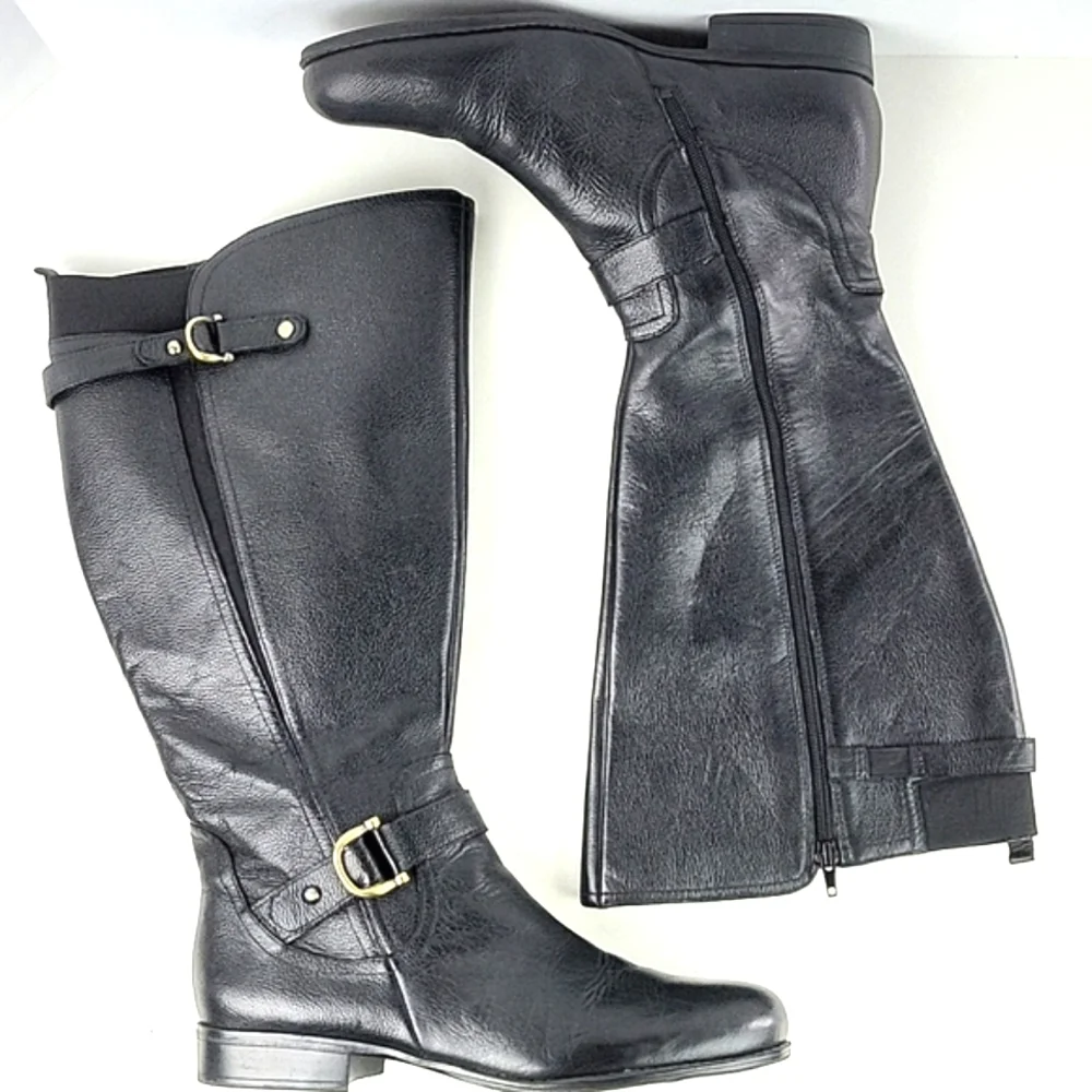 Naturalizer Black Leather Knee-High Riding Boots